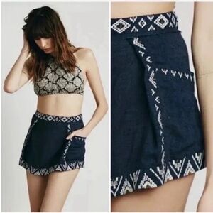 Free People Navy and White Patterned Skort
